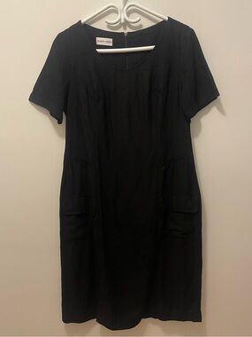 LBD Short-Sleeve Midi Dress with Front Pockets